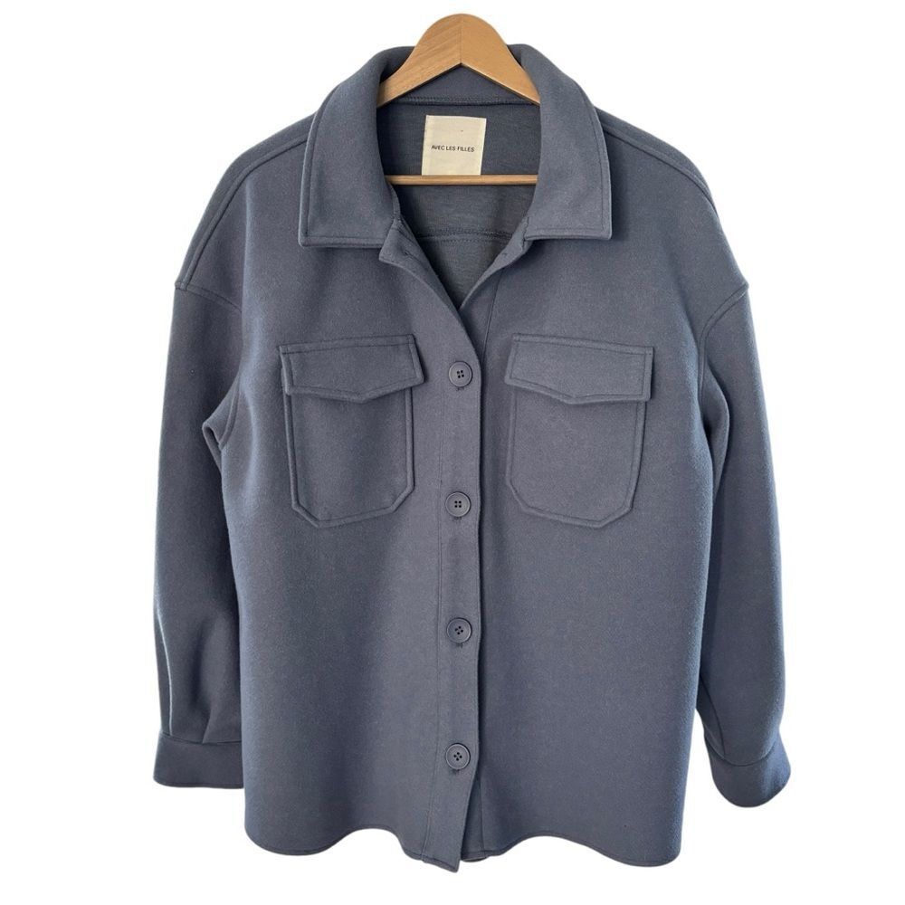 Avec Les Filles Blue Periwinkle Button Down Shacket Sz L